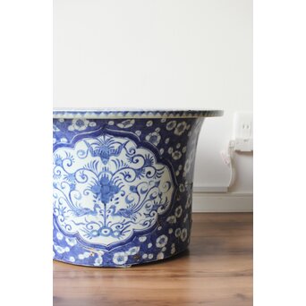 梅花氷裂紋 窓絵 染付大型植木鉢/盆栽鉢　P359 