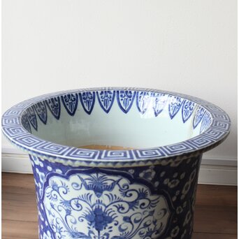 梅花氷裂紋 窓絵 染付大型植木鉢/盆栽鉢　P359 