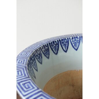 梅花氷裂紋 窓絵 染付大型植木鉢/盆栽鉢　P359 