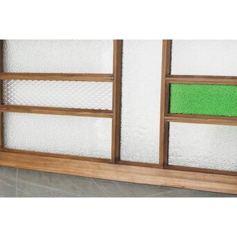 多種ガラス 細分割 緑色ガラス欄間　R0247 