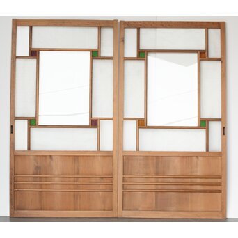 緑と黄色 色ガラス戸 2枚1組　GD0136Y