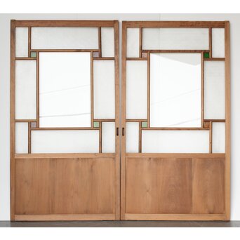 緑と黄色 色ガラス戸 2枚1組　GD0136Y 