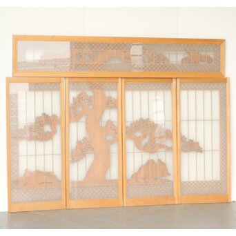 鶴松 七宝書院欄間 5枚1組　R0252Y 