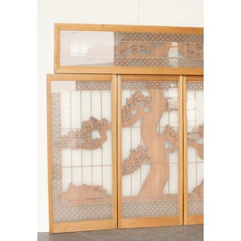 鶴松 七宝書院欄間 5枚1組　R0252Y 