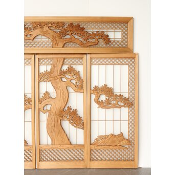 鶴松 七宝書院欄間 5枚1組　R0252Y 