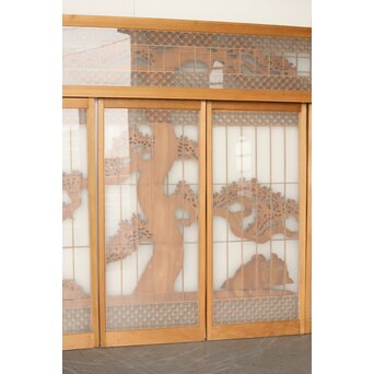 鶴松 七宝書院欄間 5枚1組　R0252Y 