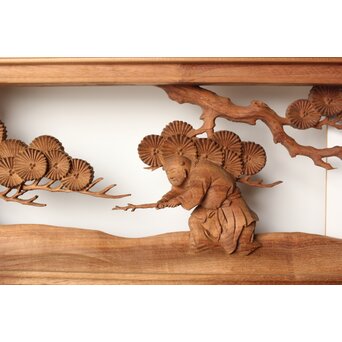 今井徳造 井波彫刻欄間 甕割唐子図 2枚1組　R0253Y 