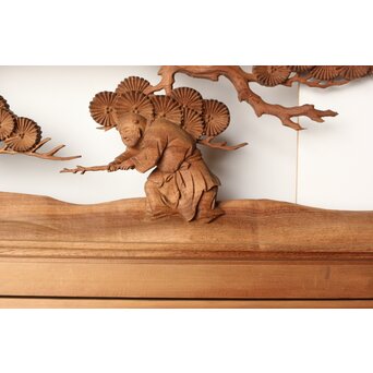 今井徳造 井波彫刻欄間 甕割唐子図 2枚1組　R0253Y 