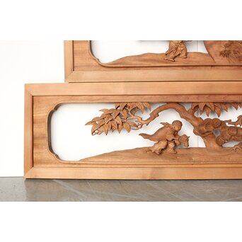 今井徳造 井波彫刻欄間 甕割唐子図 2枚1組　R0253Y 