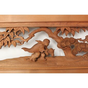 今井徳造 井波彫刻欄間 甕割唐子図 2枚1組　R0253Y 