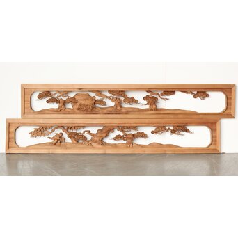 今井徳造 井波彫刻欄間 甕割唐子図 2枚1組　R0253Y