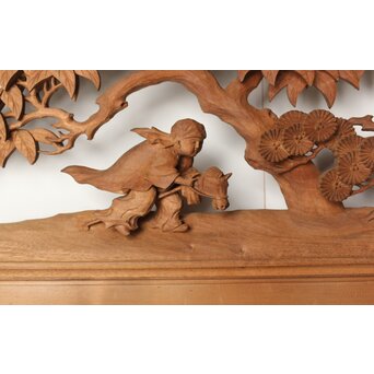 今井徳造 井波彫刻欄間 甕割唐子図 2枚1組　R0253Y 