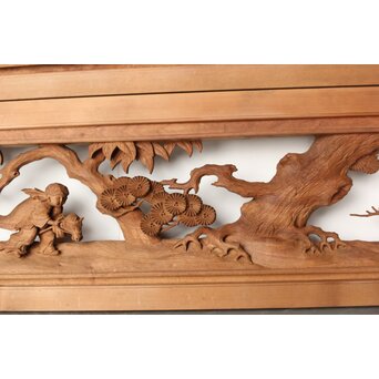 今井徳造 井波彫刻欄間 甕割唐子図 2枚1組　R0253Y 