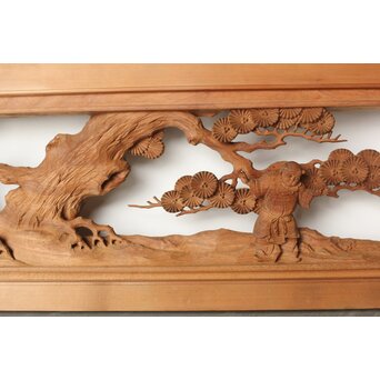 今井徳造 井波彫刻欄間 甕割唐子図 2枚1組　R0253Y 