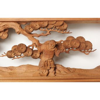 今井徳造 井波彫刻欄間 甕割唐子図 2枚1組　R0253Y 