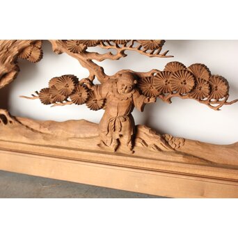 今井徳造 井波彫刻欄間 甕割唐子図 2枚1組　R0253Y 