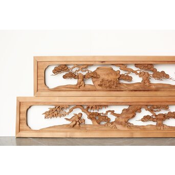 今井徳造 井波彫刻欄間 甕割唐子図 2枚1組　R0253Y 