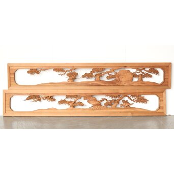 今井徳造 井波彫刻欄間 甕割唐子図 2枚1組　R0253Y 