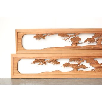 今井徳造 井波彫刻欄間 甕割唐子図 2枚1組　R0253Y 