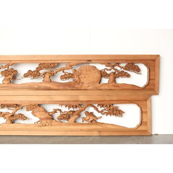 今井徳造 井波彫刻欄間 甕割唐子図 2枚1組　R0253Y 