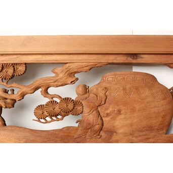 今井徳造 井波彫刻欄間 甕割唐子図 2枚1組　R0253Y 