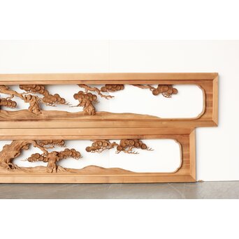 今井徳造 井波彫刻欄間 甕割唐子図 2枚1組　R0253Y 