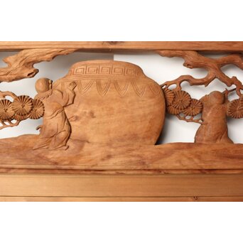 今井徳造 井波彫刻欄間 甕割唐子図 2枚1組　R0253Y 