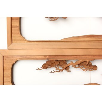 今井徳造 井波彫刻欄間 甕割唐子図 2枚1組　R0253Y 