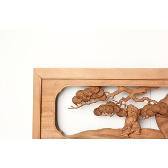 今井徳造 井波彫刻欄間 甕割唐子図 2枚1組　R0253Y 