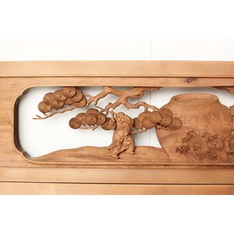 今井徳造 井波彫刻欄間 甕割唐子図 2枚1組　R0253Y 