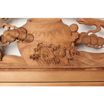 今井徳造 井波彫刻欄間 甕割唐子図 2枚1組　R0253Y 