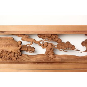 今井徳造 井波彫刻欄間 甕割唐子図 2枚1組　R0253Y 