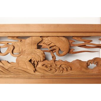 今井徳造 井波彫刻欄間 群鶴図 2枚1組　R0254Y 