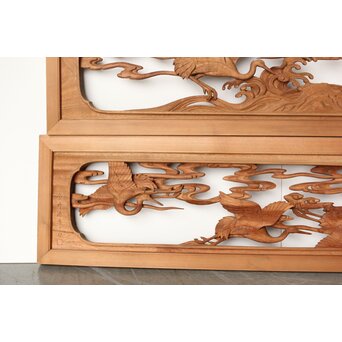 今井徳造 井波彫刻欄間 群鶴図 2枚1組　R0254Y 