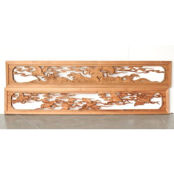 今井徳造 井波彫刻欄間 群鶴図 2枚1組　R0254Y