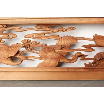 今井徳造 井波彫刻欄間 群鶴図 2枚1組　R0254Y 