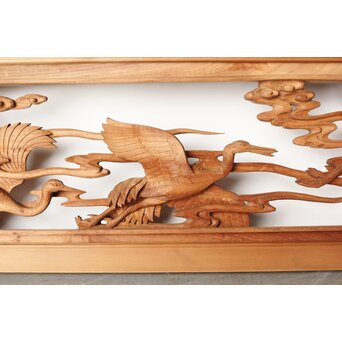 今井徳造 井波彫刻欄間 群鶴図 2枚1組　R0254Y 