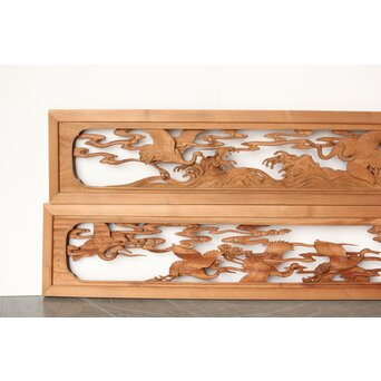 今井徳造 井波彫刻欄間 群鶴図 2枚1組　R0254Y 