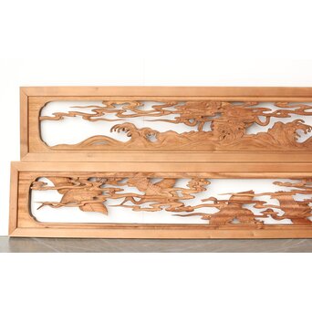 今井徳造 井波彫刻欄間 群鶴図 2枚1組　R0254Y 