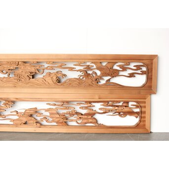 今井徳造 井波彫刻欄間 群鶴図 2枚1組　R0254Y 