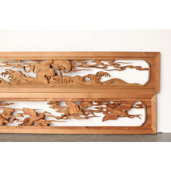 今井徳造 井波彫刻欄間 群鶴図 2枚1組　R0254Y 