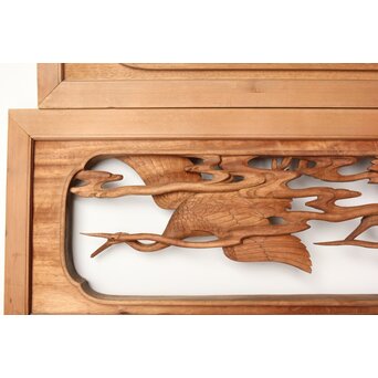 今井徳造 井波彫刻欄間 群鶴図 2枚1組　R0254Y 