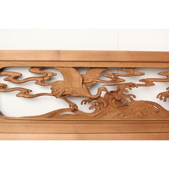 今井徳造 井波彫刻欄間 群鶴図 2枚1組　R0254Y 