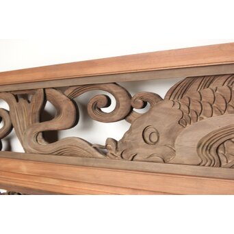 寺院欄間 荒波の鯉 2枚1組　R0255YD 