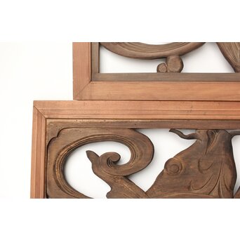 寺院欄間 荒波の鯉 2枚1組　R0255YD 