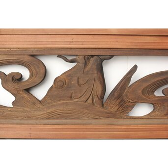 寺院欄間 荒波の鯉 2枚1組　R0255YD 