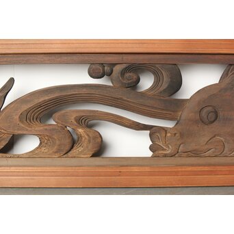 寺院欄間 荒波の鯉 2枚1組　R0255YD 