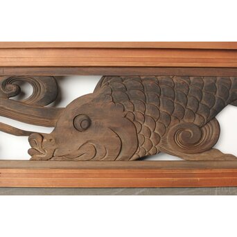 寺院欄間 荒波の鯉 2枚1組　R0255YD 