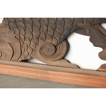 寺院欄間 荒波の鯉 2枚1組　R0255YD 