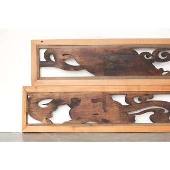 寺院欄間 荒波の鯉 2枚1組　R0255YD 